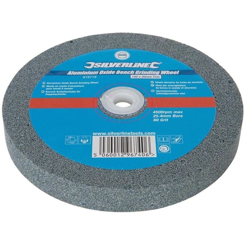 Meule D'Établi Oxyde D'Aluminium 150x20 Mm Grain 60 - Draper 99567 Avec 5 Bagues De Réduction