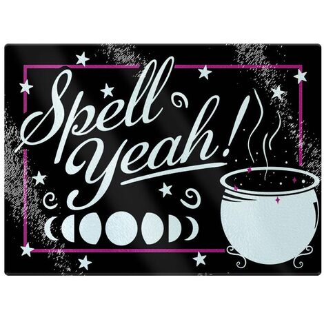 main image of "Grindstore Spell Yeah! Glass Chopping Board (One Size) (Black)"