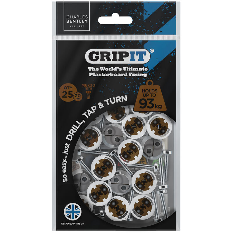 Gripit 20mm Plasterboard Fixing - 25 Pack (Brown) Stud Wall Anchor Max 93kg - Brown