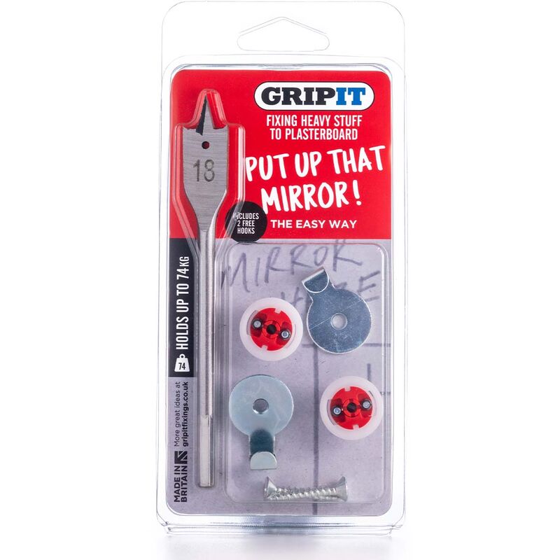 Gripit 18mm Plasterboard Fixing - Mirror/Picture Kit (Red) Max Load 74kg - Red