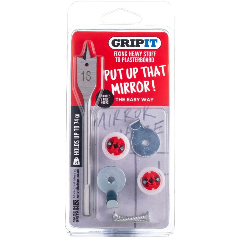 Gripit Grip it Red Mirror Picture Hanging Kit Plasterboard Wall 74kg Capacity