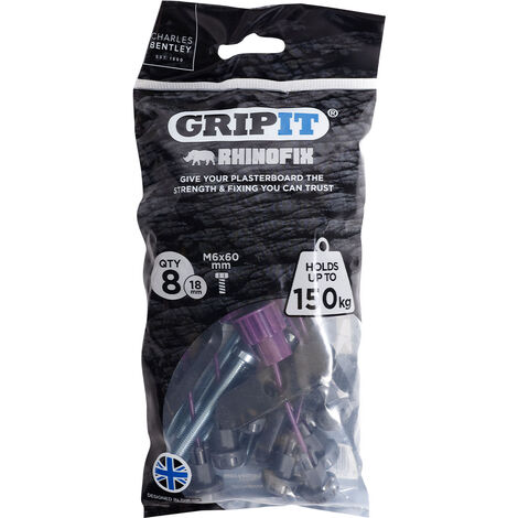 Gripit Rhinofix Plasterboard Fixing Kit - 8 Pack (Purple) Stud Wall Anchor