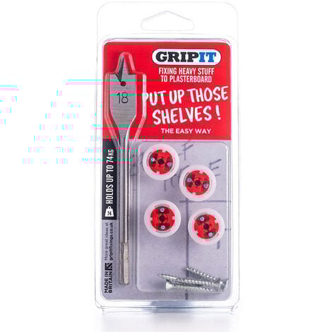 Gripit 18mm Plasterboard Fixing - Shelf Kit (Red) e.g. Small Shelves, Mirrors