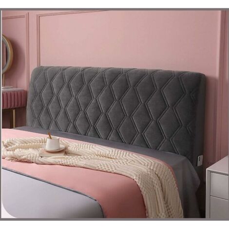 Gris 160cm Couvre-tête de lit double en velours pour tête de lit, pour lit double/simple, haute qualité, élastique, housse de protection anti-collection