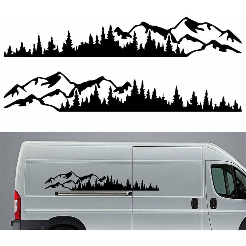 Noir 2 pièces de Voiture Autocollant Montagne forêt Vinyle Voiture Autocollant Camion fenêtre Pare-Chocs Voiture Porte Autocollant Kayak Vinyle
