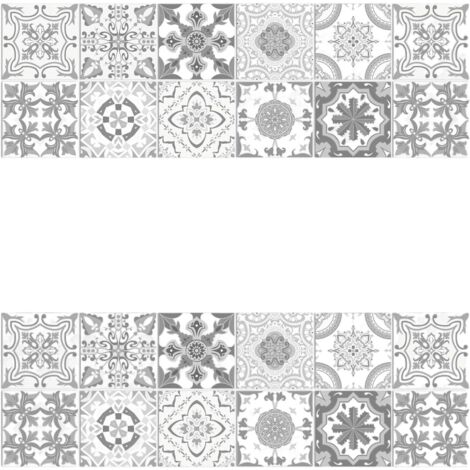 (Gris 20 cm x 20 cm x 24 piezas) Pegatina de pared autoadhesiva con patrón de mandala, PVC impermeable, decoración de pared de cocina