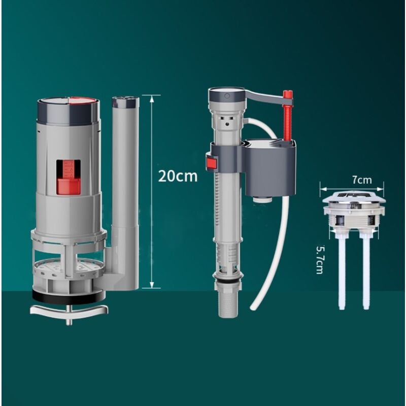 Csparkv - Gris - 20cm - Ensemble 3 pièces - Mécanisme de chasse d'eau pour wc tirer la chasse