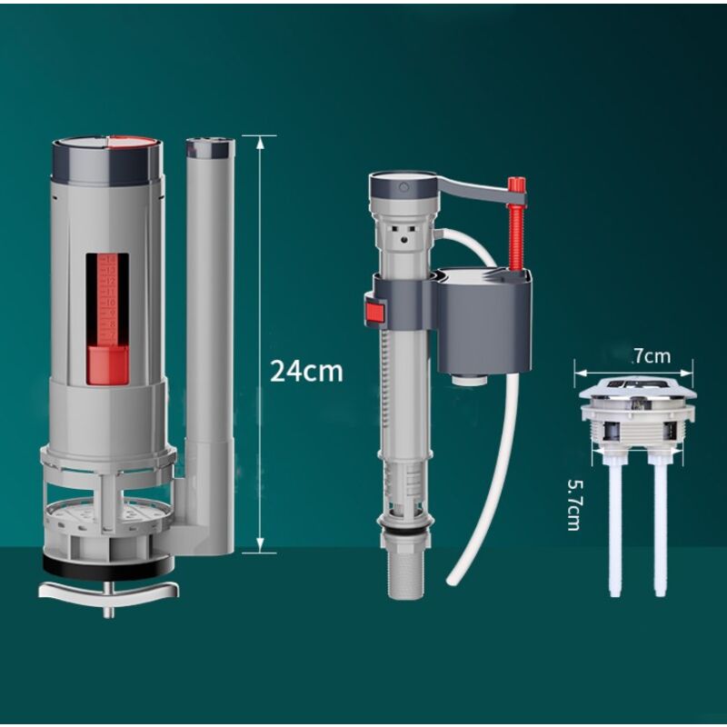 Csparkv - Gris - 24cm - Ensemble 3 pièces - Mécanisme de chasse d'eau pour wc tirer la chasse