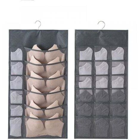 Gris 2PCS Rangement à Suspendre Sac Organisateur de sous-vêtements pour Armoire Double-Face Penderie Placard Cintre étagères pour Les Soutiens-Gorge, sous-Vêtements, Cravates, Chaussettes, 30 Poches