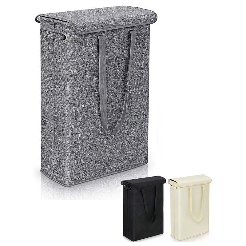 Gris) 45 Litre Slimline Panier à linge pliable avec couvercle - Panier à linge de très grande capacité - 39x19x60cm - Panier à linge étroit