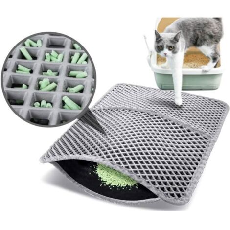 Gris 6042cm Tapis Bac à Litière pour Chats avec 12mm Grand Trou en Forme de Diamant, Tapis de Toilette Chat Imperméable Antidérapan