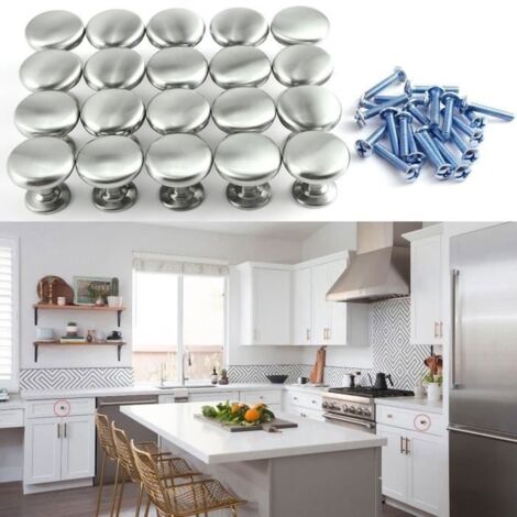(Gris argenté et bleu)20x Boutons Porte Tiroir en Poignée Placard Armoire Meuble Cabinet cuisine chambre décoration 27x25.5mm + vis zinc mat