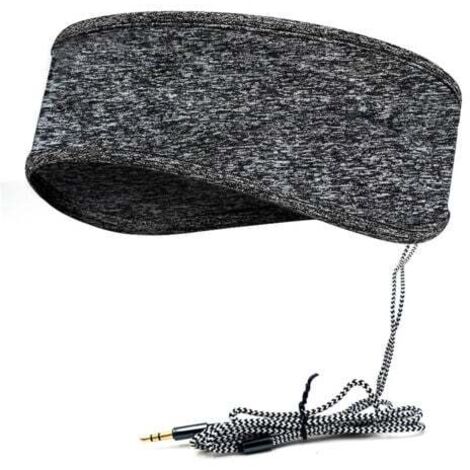 Gris Bandeau de sommeil musical avec casque, bandeau de voyage élastique doux filaire de 3,5 mm avec haut-parleur fin, casque de musique de sommeil confortable