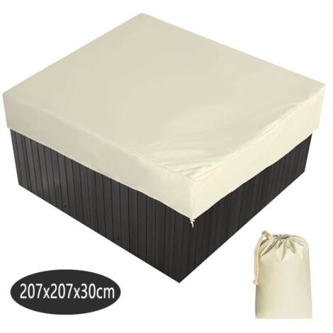 (Gris, beige, noir, café)Housse/Bache pour Bain à Remous Carrée Couverture de Spa de Jardin Tissu 190t Imperméable Protection UV, café, 207x207x30cm