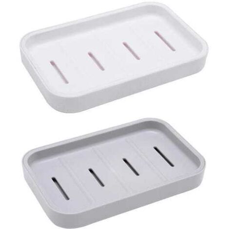 (Gris + Blanc) 2 porte-savons avec bac d'égouttage amovible, porte-savon portable en plastique pour douche, salle de bain, cuisine