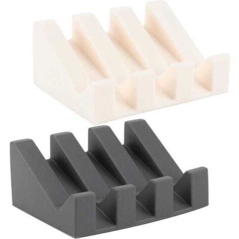 (Gris + Blanc) 2 porte-savons en silicone auto-drainants avec égouttoir pour la cuisine et la salle de bain.