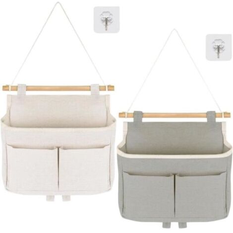 (Gris, Blanc)2Pcs Sac de Rangement Suspendu Salle de Bain Organisateur de Porte Vide Poche Mural Rangement Tissu Mural Pochette Rangement Murale