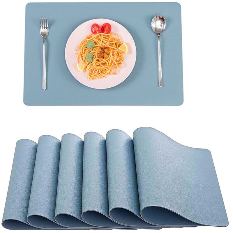 Gris Bleu)Sets de Table en Cuir, Lot de 6 Sets de Table Lavable imperméables Rectangulaire Sets de Table Résistant à la Chaleur, 45 × 30cm