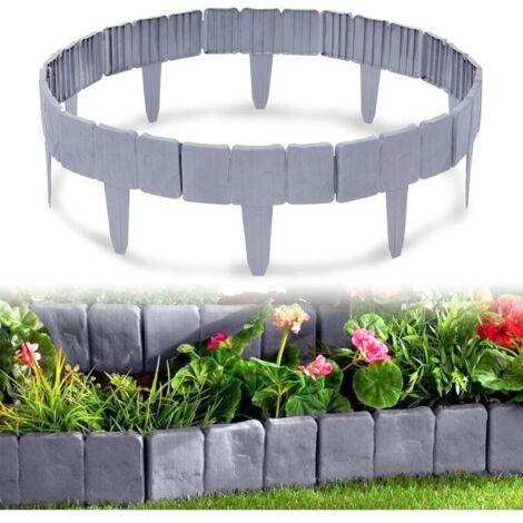 Gris Bordure de pelouse en Plastique 2,5m Aspect Pierre Bordure de Jardin en polypropylène, Bordure de Tonte Bordure de lit palissade décorative, 1 élément 25x23x1 cm