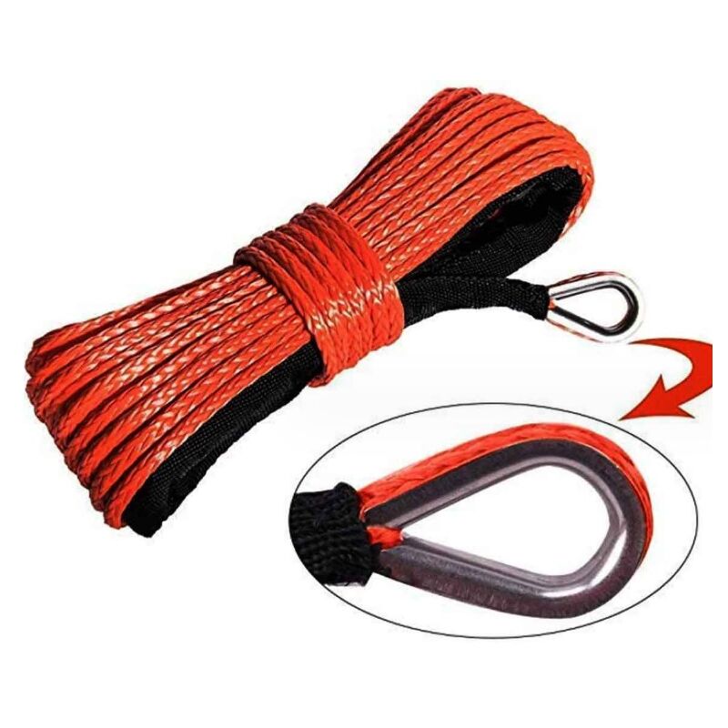 Serbia - rounge Câble de Treuil Synthétique avec Gaine, Cordes Remorquage Synthétique à 12 Brins 7700lbs pour Voiture Camion, 6 mm x 15 m