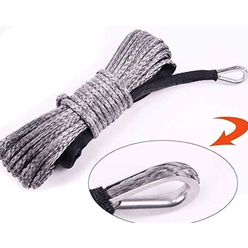 SNQ - gris Câble de Treuil Synthétique avec Gaine, Cordes Remorquage Synthétique à 12 Brins 7700lbs pour Voiture Camion, 6 mm x 15 m