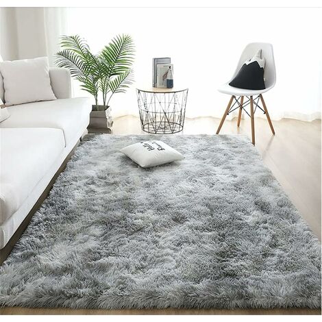(Gris Clair, 60×200cm)Tapis Moelleux au Sol Fausse Fourrure Moelleux Tapis Gradient Décoratif Tapis De Sol pour Chambre Salon Salle À Manger-HARRY