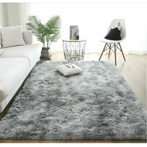 (Gris Clair, 80×200cm)Tapis Moelleux au Sol Fausse Fourrure Moelleux Tapis Gradient Décoratif Tapis De Sol pour Chambre Salon Salle À Manger
