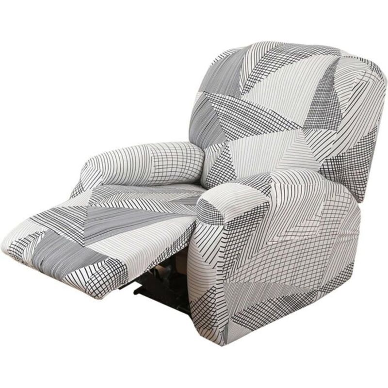 (gris clair)Housse de Fauteuil Relax Extensible 1 Place, Protecteur pour Fauteuil Inclinable, géométrie, gris clair