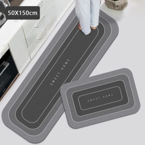 (Gris Clair)Tapis De Bain Antidérapant Imperméable Tapis Super Absorbant Cuisine Salle De Bains Tapis -Gris Clair-50x150cm