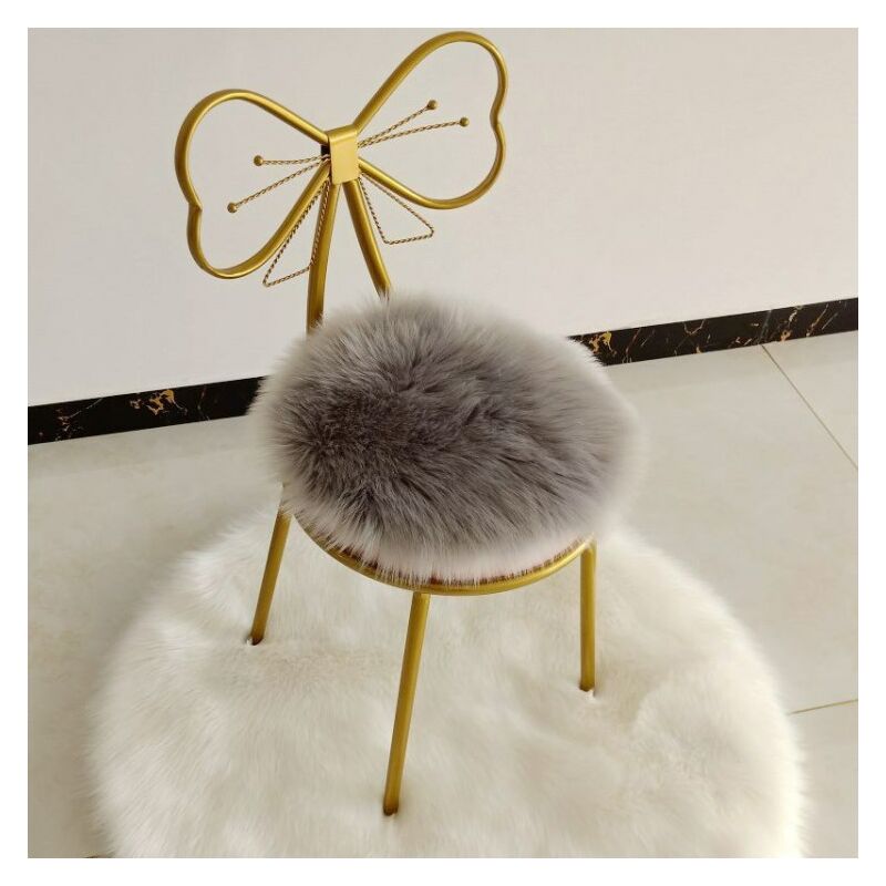 Linghhang - Gris) Coussin de siège rond en fausse fourrure de mouton de qualité supérieure - 45 cm, housse de chaise en peluche pour la chambre à