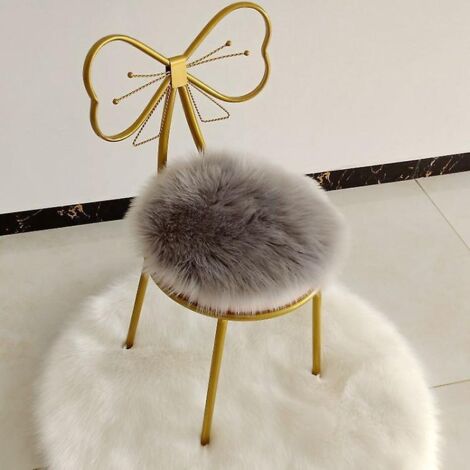 (gris) Coussin De Sige Rond En Fausse Fourrure De Mouton De Qualit Suprieure - 45 Cm, Housse De Chaise En Peluche Pour La Chambre  Coucher