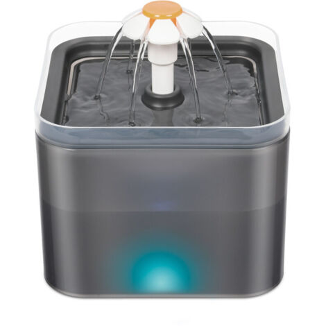 (Gris) Distributeur d'eau pour chat 2L ， Abreuvoir pour chat avec filtre à charbon actif ， Fontaine pour animaux de compagnie super silencieuse avec lumières LED