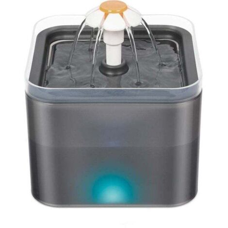 (Gris) Distributeur d'eau pour chat 2L ， Abreuvoir pour chat avec filtre à charbon actif ， Fontaine pour animaux de compagnie super silencieuse avec lumières LED