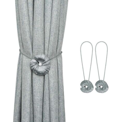 gris-embrasse  Rideaux Avec Boutons Magntique, Embrasse De Rideau (lot De 2) Attaches Rideau Aimantes Dcoratives De Lotus En Alliage Pour Chambre
