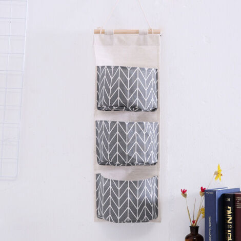 (Gris) Estante de almacenamiento, 3 compartimentos para algodón, alto x ancho: 60,5 x 21 cm, baño, entrada, oficina, montaje en pared, tela, almacenamiento detrás de la puerta