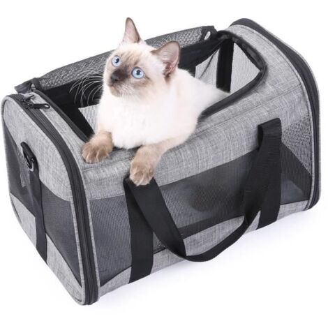 (Gris et Noir)Sac de Transport Pour Chat Chien Animal,Caisse de Transport avec Bandoulière Réglable 44x28x28cm Sac à Chat Respirant et Pliable