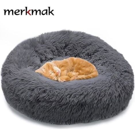 (gris foncé) Lit Moelleux Rond Pour Chien et Chat Amovibl Lavable 70cm Chien et Chat Anti Stress Apaisant en Peluche gris foncé