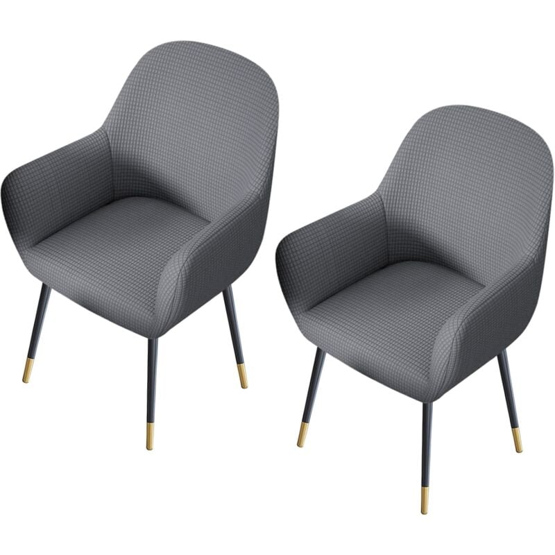 Gris clair)Lot de 2 housses de protection de chaise avec accoudoirs, universelles pour salle à manger, cuisine, gris foncé