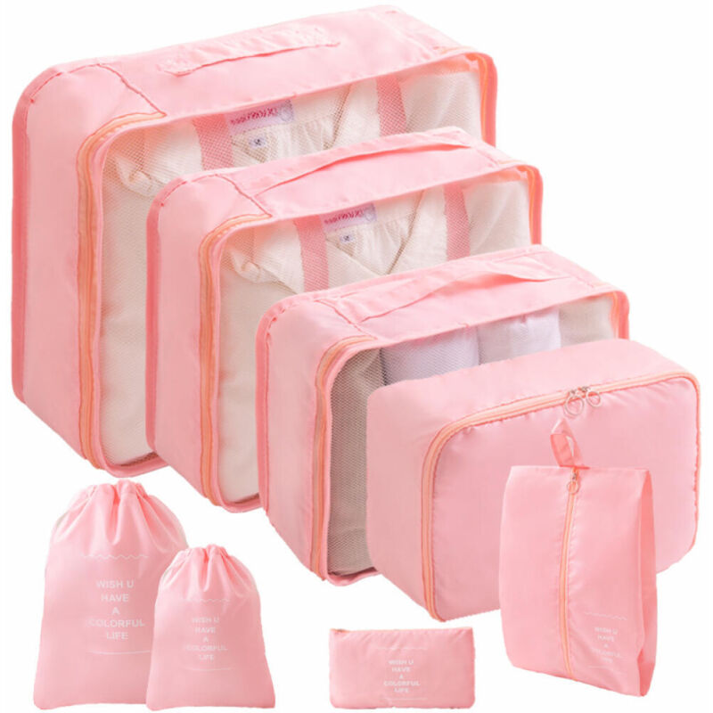 (Rose) Lot de 8 housses à vêtements, valises améliorées, organisateur de sac de nettoyage à sec pour vêtements, chaussures, sous-vêtements,