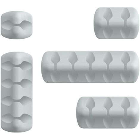 (Gris) Organisateur de bureau avec clips pour câbles - Lot de 5 - Support de câble en silicone - Publicité fixe-AquaForge