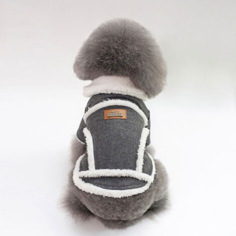 Gris oscuro S (Cuello: 23 cm, Espalda: 20 cm, Pecho: 32 cm), Otoño/Invierno, Chaleco para Perros de Estilo Británico, Tejido Fresco y Cálido, Abrigo Acogedor con Cuello de Piel, Perros Pequeños y Medi