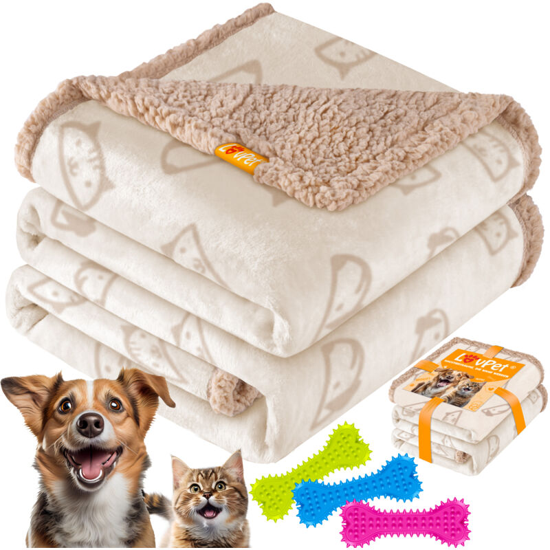 Couverture imperméable pour chiens Sherpa Fleece Couverture pour animaux + 3x os pour jouets Lavable en machine Protection de la housse du canapé des