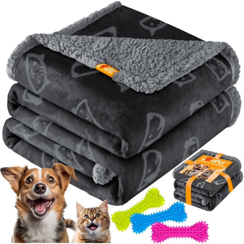 Lovpet - Couverture imperméable pour chiens Sherpa Fleece Couverture pour animaux + 3x os pour jouets Lavable en machine Protection de la housse du