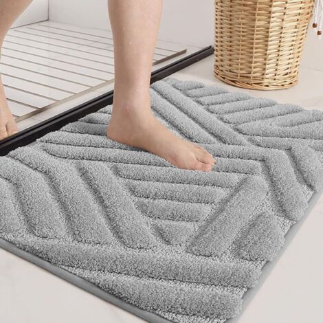Gris Tapis de Bain Antidérapant,Tapis Salle de Bain Absorbant,Tapis de Douche Moelleux en Microfibre,Lavable en Machine