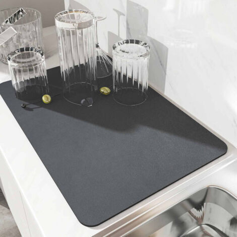 Gris Tapis Égouttoir Vaisselle, Tapis de Séchage Vaisselle Super Absorbant, Tapis Évier Cuisine en Nanofibres à Séchage Rapide, Tapis de Séchage Lavable en Machine pour Cuisine 40 x 30cm