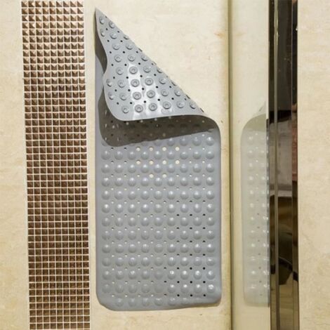 (Gris Uni)Tapis de bain antidérapant PVC 100x40cm Gris Uni - Lavable en machine