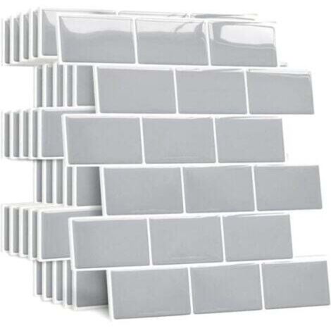 (Gris)10 Pièces Plus épais Credence Adhesive pour Cuisine Salle de Bain, Faux Carrelage Adhesif Mural Blanc Credence Cuisine Adhesive, ImperméAble Metro 3d Dalle PVC Adhesive Murale