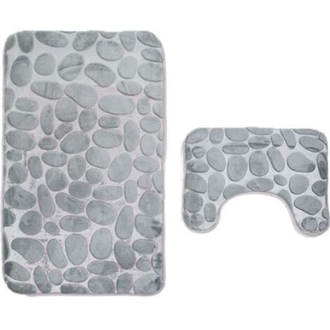 (Gris)2pcs Coral Velvet Soft non Slip salle de bain douche tapis tapis moquette-XFM70510624-1234
