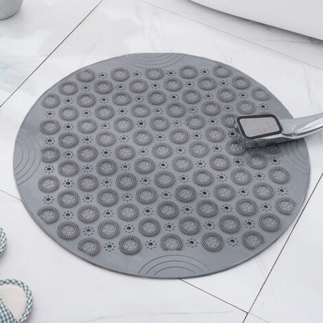 (Gris,30 x 30 cm)PVC Tapis de Bain de Massage Rond Tapis Douche Antidérapant Tapis de Salle de Bain Tapis de Douche Lavable en Machine Tapis de Baignoire avec Trous de Drainage et Ventouses