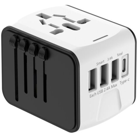 (Gris)Adaptateur de Voyage Universel - Blanc - 3 USB - 1 Type C - 1500W - Compact et Pratique